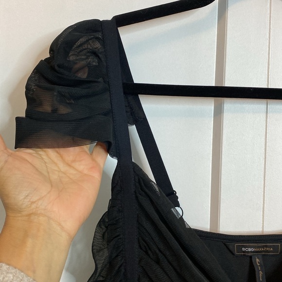 BCBG MazAzria | Black cap Sleeved Ruched Mini Cocktail Dress - Medium - Picture 3 of 8